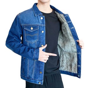 Men's Plus Size Denim <b>Jacket</b> <b>Fleece</b>-Covered Casual Winter Coat Embroidery <b>Thick</b> Warm Multi-Pocket Design Customizable Big Tall - Product Image 3