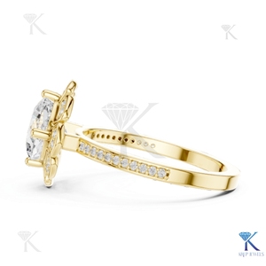 Bague en or massif 1.00-5.00 CT avec diamant de laboratoire taille coussin, halo floral vintage et pavé, bijoux de luxe sur mesure pour soirée - Product Image 3