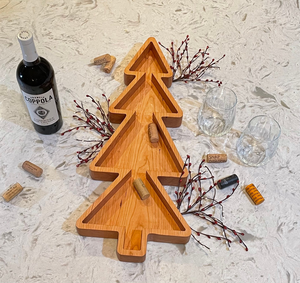 Bandeja de Servir Navideña de Madera de Cerezo Hecha a Mano, Bandeja de Servir Festiva de Madera Natural con Forma de Árbol Única, Estilo Rústico - Product Image 3