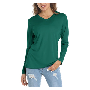 T-shirt décontracté en flanelle anti-plis et écologique à col en V et manches longues, imprimé par transfert thermique, collection automne 2026, style européen uni - Product Image 1