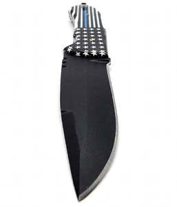 Cuchillo de hoja fija negro mate hecho a mano para exteriores con mango de resina con la bandera de la línea azul delgada y orificio para cordón de latón para uso en campo - Product Image 5