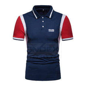 INDEX Men's Navy <b>Red</b> Color Blocked Short Sleeve <b>Polo</b> <b>Shirt</b> Knitted Breathable Sporty Regular Fit Button Design - Product Image 1