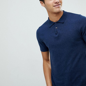 Chemise piqué bleu marine à manches courtes pour homme, coupe droite, couleur unie, décontractée, en coton tricoté, anti-rétrécissement, brodée, lavable en machine - Product Image 3