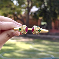 Bracelet manchette ouverte style bohème plaqué or 18 carats avec rubis, jade et quartz émeraude, bijoux fantaisie en gros