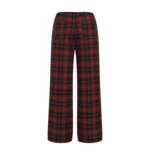 <b>Womens</b> Red <b>Black</b> Plaid Flannel Loose Wide Leg Lounge <b>Pants</b> White Elastic Waistband Drawstring Side Pockets Casual Sleepwear - Product Image 2