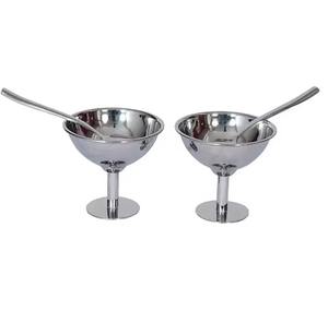 Bol à glace en métal de luxe avec cuillère, coupe à dessert en acier inoxydable, finition polie, vaisselle moderne, décoration de table - Product Image 2