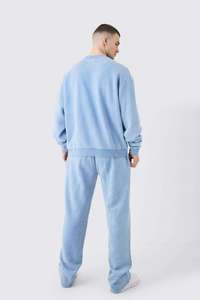 Sweat-shirt à col rond bleu clair uni pour homme avec logo personnalisé et pantalon de survêtement assorti, ensemble de survêtement OEM ODM, vêtements en gros - Product Image 5