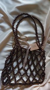 Sac perlé fait main marron foncé, forme ronde, style bohème, décoration intérieure, décoration de mariage, 100% artisanal - Product Image 6