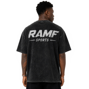 Camiseta de Algodón Lavado de Gran Tamaño para Hombre RAMF, Manga Corta, Cuello Redondo, Estilo Jersey con Estampado de Letras y Logotipo Frontal - Product Image 2