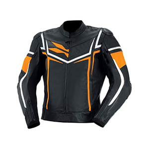 Men's Black Orange <b>White</b> PU Leather Motorcycle <b>Jacket</b> Moto <b>Biker</b> Style Color Blocking Zipper Closure Stand Collar Regular Fit - Product Image 1