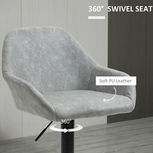 Set of 2 Adjustable Swivel Bar <b>Stools</b> <b>with</b> Footrest <b>Back</b> PU Leather for Kitchen <b>Counter</b> Dining Room in Gray - Product Image 6