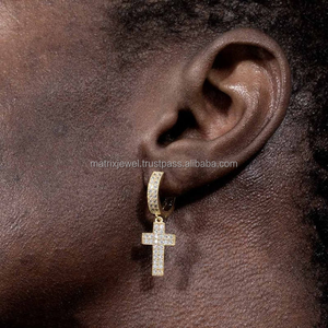 Pendientes de Diseño en Forma de Cruz Matrix Jewel ER 30, Plata 925 con Baño de Rodio/Oro/Oro Rosa, Clásicos con Diamantes Moissanite VVS - Product Image 2