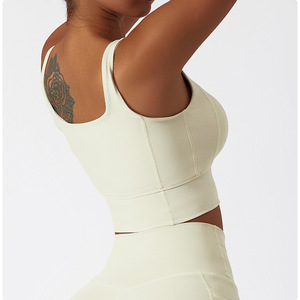 Sujetador Deportivo Tipo Racerback Color Crema para Mujer, Sin Varillas, Sin Costuras, de Spandex y Poliéster, Diseño Deportivo, para Todas las Temporadas - Product Image 4