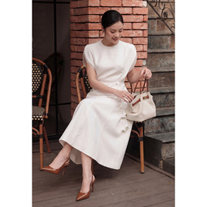 Jupe midi trapèze blanche élégante taille haute pour femme, couleur unie, style bureau, toutes saisons, RYAN - Product Image 5