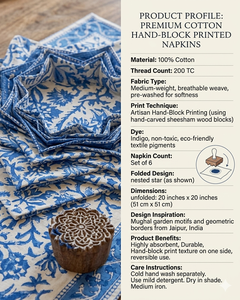 Traditional Indian Hand Block Print Table Mats White Cotton Placemats <b>Blue</b> Carry Design Vegetable Color Export Quality Set - Product Image 6