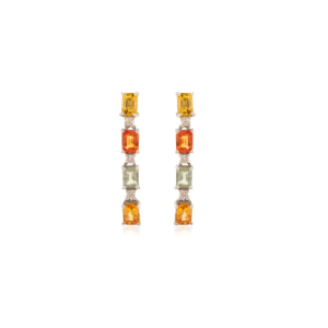 4x3 MM Baguette Cut Multi Sapphire Natural Gemstone <b>Dangle</b> <b>Earrings</b> For Women's 925 Sterling <b>Silver</b> Fine Accessories - Product Image 1