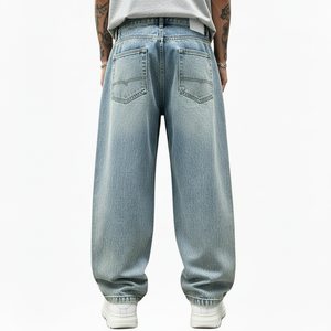 Jean en denim style américain vintage, imprimé numérique, écologique, séchage rapide, coupe droite, taille mi-haute, imprimé lettres, streetwear - Product Image 3