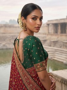 Sari en soie Pashmina Shahi Pushpa Rajwada, traditionnel, pour mariage, héritage impérial, Meenakari, Royal Blossom - Product Image 4