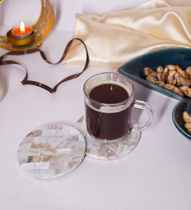 Sous-verres ronds en nacre, résistants à la chaleur, design oriental, pour tasses à thé, épaisseur 6 mm, lot de sous-verres en nacre - Product Image 1