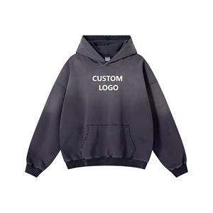 Sweat à capuche personnalisé pour homme, effet délavé soleil, en coton bouclette épais, style streetwear, lavage vintage, sweats à capuche de marque personnalisée pour créateurs - Product Image 6