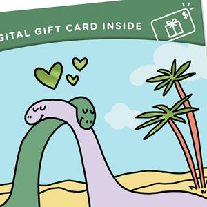 Abbraccio di dinosauri Design divertente biglietto di auguri anniversario con pellicola accenti 5 'X 7.25' busta porta carte regalo - Product Image 1