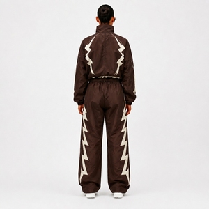 Nylon Black Athletic Training Tracksuit <b>Set</b> with Full Zip Jacket and Pants for Sports Fitness Running Gym and Outdoor Wear - Product Image 2