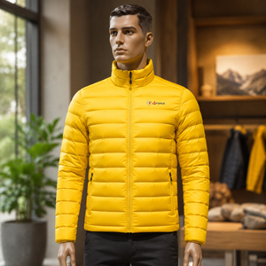 Veste d'hiver pour homme 4FORCE, jaune, en duvet, col montant, fermeture éclair, coupe-vent, décontractée, couleur unie, veste en duvet classique - Product Image 1