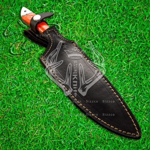 Handmade Professional Kitchen Chef Knife with D2 Steel Blade and Resin Handle Leather Sheath Customized Hunting Camping Gift - Product Image 6