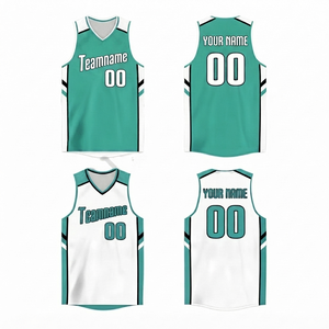 เสื้อบาสเก็ตบอลผู้ชายสีเทอร์ควอยซ์แบบสั่งทำพิเศษ ระบายอากาศได้ดี แห้งเร็ว ผ้าตาข่ายโพลีเอสเตอร์ 100% หมายเลขทีม คอวี - Product Image 1