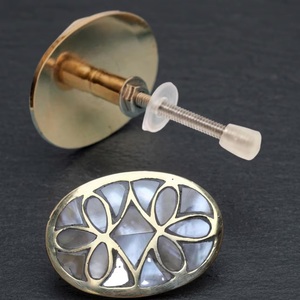 Oval Brass Cabinet <b>Knob</b> Mother Pearl Inlay Modern Design Eco-Friendly Adjustable Easy Installation Home Office Furniture Handles - Product Image 1
