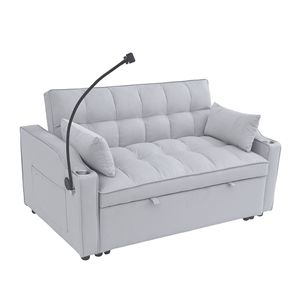 Divano Letto Futon Moderno in Velluto con Schienale Reclinabile Regolabile e Cuscino, Piccolo Divanetto Lounge con Letto Estraibile - Product Image 4