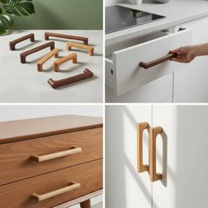 Modern Linear Wooden Cabinet <b>Pulls</b> Japandi Style <b>Drawer</b> Hardware Natural Wood Kitchen Cabinet Handles Contemporary Wooden Bar - Product Image 5
