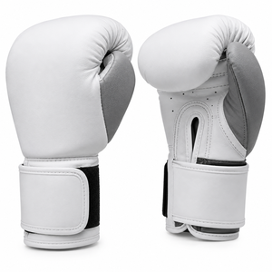 Gants de boxe en cuir PU blanc, gants d'entraînement MMA Muay Thai Sanda à doigts entiers avec fermeture antidérapante au poignet, de 6 oz à 16 oz - Product Image 3