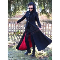 Manteau long gothique en laine noire pour femme, nouveau modèle vintage 100% laine, style steampunk, bordeaux, grande taille