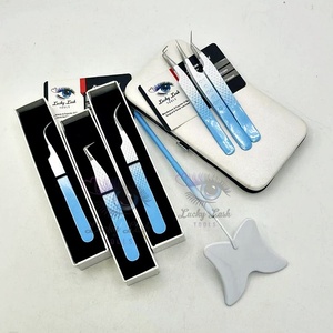 Pince à épiler d'extension de cils en acier inoxydable double couleur bleu ciel blanc personnalisé de haute qualité - Product Image 2