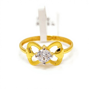 Bague papillon de luxe en or massif 22 carats pour femme, design nœud, bague en or jaune avec zircone cubique étincelante, bijoux raffinés - Product Image 1