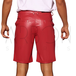 Pantalones cortos de cuero genuino de estilo hip hop personalizados, color rojo, acabado mate clásico, estilo casual urbano, hasta la rodilla, para venta al por mayor. - Product Image 2