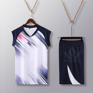 Ensemble de maillots de volley-ball pour femmes, blanc, marine et rose, col en V, sans manches, impression sublimée, polyester respirant, uniforme sportif - Product Image 2