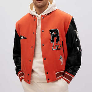 Fabricant OEM, veste de baseball bomber en cuir personnalisée de haute qualité avec broderie en chenille pour hommes, style universitaire, veste varsity courte - Product Image 1