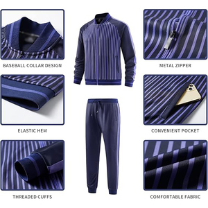 Chándal a Rayas para Hombre, Manga Larga, Cierre de Cremallera, Estilo Deportivo, Poliéster de Peso Medio, Ropa de Otoño, Corte Regular, Bolsillos Laterales - Product Image 4