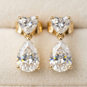 Pendientes de Oro Amarillo Sólido de 9K con Diamantes en Forma de Corazón y Pera para Mujer, Regalo de Joyería Fina con Certificado IGI para Bodas, Aniversarios y Fiestas - Product Image 3