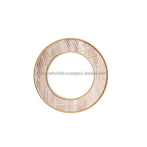 Luxury Golden Leaf Design Modern Metal Frame Round Wall <b>Mirror</b> for Home Decor Wedding Occasion - Product Image 1