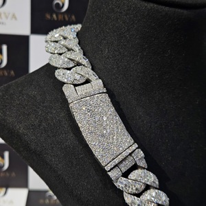 925 Sterling Silver <b>Iced</b> <b>Out</b> Cuban Link <b>Chain</b> VVS Moissanite Baguette Round Cut Hip Hop Necklace for Men - Product Image 5