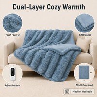 Plaid chauffant 50x60 pouces en fausse fourrure de lapin, flanelle double couche, surdimensionné, lavable, certifié CE, vente en gros usine