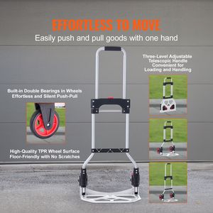 Carretilla de Mano Plegable de Aluminio con Mango Telescópico, Capacidad de 176 Libras, Carrito de Equipaje Resistente de 300 kg, Personalizable OEM - Product Image 3