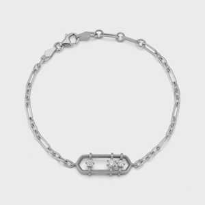 Floating Lab Grown Oval Link Chain <b>Bracelet</b> Custom 14K 18K <b>Solid</b> Gold Prong Set Moveable Stone Dome Bar Adjustable 7Inch Women's - Product Image 5