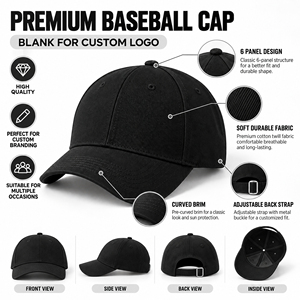 Minimal Black Badeball <b>Cap</b> for Men and <b>Women</b> Plain 6 Panel Baseball Hat Adjustable Fit Curved Custom Logo Ready Hats - Product Image 6
