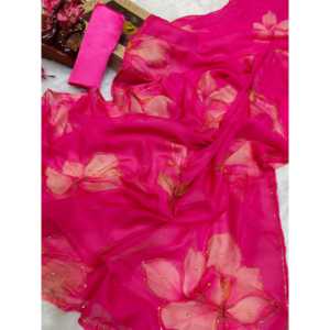 Saree à imprimé floral de créateur pour les fêtes, robes de bal élégantes - Product Image 1