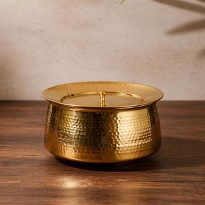 Modern Luxury Gold Hammered Casserole With <b>Lid</b> Round Metal Durable Polished Exterior - Product Image 1