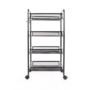Elegante Carrello Portaoggetti Nero a Quattro Ripiani con Design a Nido d'Ape per Organizzazione in Ufficio, Casa, Bagno, Soggiorno, Utensili e Alimenti - Product Image 5